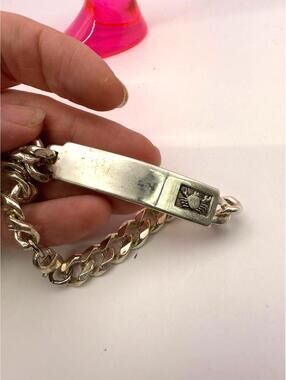 Avon Vintage Silver Chain Bracelet with Engraved Plate Crab Cancer